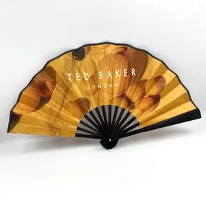 23cm Bamboo Ribbed Hand Folding Fan Custom Print Bamboo Fabric Fan