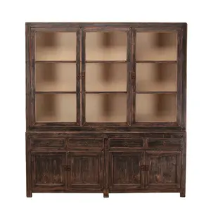 European Antique Reproduction Solid Wooden Wine Cabinets with Glass