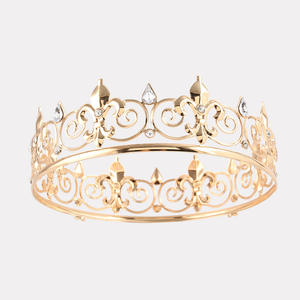 Usine En Gros <span class=keywords><strong>Pas</strong></span> <span class=keywords><strong>Cher</strong></span> Royal Roi Couronne En Alliage De Métal Strass Évider Couronne Ronde Pour Hommes Femmes Partie Boule Diadème - Product Image 6