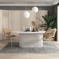 Ensemble table à manger ovale moderne de luxe léger 6 places en bois massif blanc meubles de cuisine et de bureau avec chaises nordiques