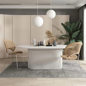 Juego de mesa de comedor ovalada moderna de lujo ligero, muebles de cocina y oficina de madera maciza blanca de 6 asientos con sillas Nórdicas - Product Image 3