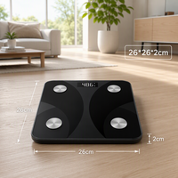 Báscula de Grasa Corporal Bluetooth con Sincronización Inalámbrica por Aplicación, Medición Profesional de Masa Muscular, Hidratación Ósea, Vidrio Templado Negro