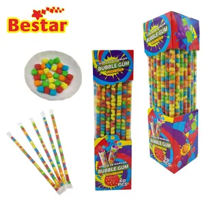 Gum long straw chewing gum colorful sweets fruit little sweets 60pcs box packaging wholesale crispy bubble gum children snack