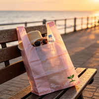 Sac de shopping en plastique semi-transparent rose clair pour cadeaux, avec impression du logo de la plante verte, pour boîte cadeau de vacances