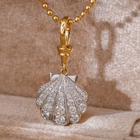 Collar con Colgante de Oro de 18K en Dos Tonos y Platino con Cuentas de Burbuja Doradas y Diamante Cultivado en Laboratorio con Certificación IGI, Resistente a la Decoloración