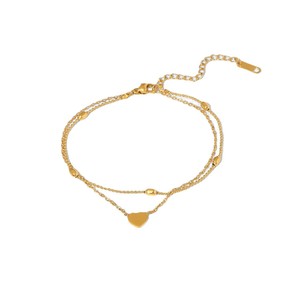 European American Style <b>Titanium</b> Steel Anklet 18K Gold Heart Pendant Double Layer Chain Women's Foot Jewelry - Product Image 5