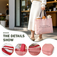 Sac fourre-tout réutilisable en non-tissé rose et gris avec poignées et fermeture à bouton, imperméable, idéal pour les marchés urbains