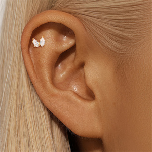 Clous d'oreilles tendance en forme de papillon en argent sterling S925 avec tige filetée à dos plat - Product Image 5