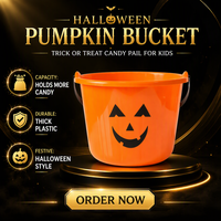 Seau à bonbons en plastique orange pour Halloween, avec poignée, réutilisable, pour enfants, idéal pour les fêtes