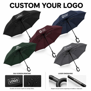 Custom Logo Double Layer Inverted Reverse <b>Umbrella</b> C-Shape Handle <b>Windproof</b> Self-Standing Large <b>Umbrellas</b> for Rain Car Travel - Product Image 2