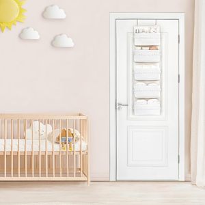 Over The Door Organizer 5 Pockets White Cotton Hanging <b>Storage</b> With Tassels For Nursery Baby Products Cosmetics - Product Image 3