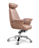Chaise de bureau de direction moderne en cuir PU à dossier haut, avec appui-tête compact réglable, pivotante, ergonomique, pour patron ou manager, base en aluminium