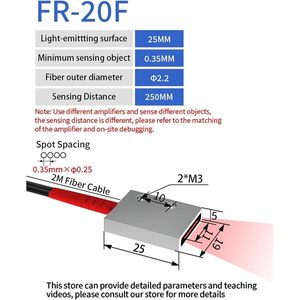 Sonde de capteur à fibre optique VKFWFMEU FR-20F 12-24V DC NPN PNP, amplificateur à réflexion diffuse, commutateur optique matriciel - Product Image 2