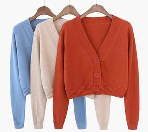 Autumn and Winter New Fashion Short High Waist Long Sleeve Collar Knitted Cardigan Style Sweater Coat Women - Product Image 6