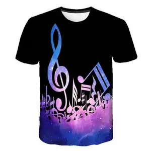 New men's 3D digital graphic music scale notes loose fashion round neck short sleeve T-shirt