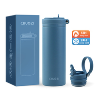 Bouteille d'eau isotherme en acier inoxydable de 18 oz, sans BPA, anti-fuite, avec poignée et couvercle à paille, pour enfants (garçons et filles) à l'école