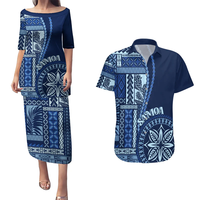 Nouvel ensemble de Puletasi Samoan assorti pour couple, motifs et styles samoans, robe à motifs samoans