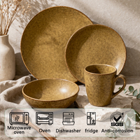 Service de table en céramique rustique de luxe brun moucheté GuangDa Europe Nordic, 4 pièces, assiettes, bols, tasses, compatible lave-vaisselle, pour hôtels