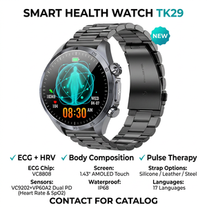 Reloj Inteligente de Salud con Monitor de Frecuencia Cardíaca ECG, SpO2, Presión Arterial, Rastreador de Grasa Corporal, AMOLED, Compatible con <span class=keywords><strong>iPhone</strong></span> y Android - Product Image 1