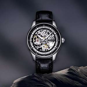 <span class=keywords><strong>Orologio</strong></span> Meccanico Automatico da Uomo <span class=keywords><strong>con</strong></span> Movimento a Vista Scheletrato <span class=keywords><strong>Oro</strong></span>, <span class=keywords><strong>Cinturino</strong></span> in Vera <span class=keywords><strong>Pelle</strong></span> e Personalizzazione Accettata, Idea Regalo - Product Image 2