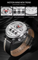 Montre Homme Multifonction à Quartz avec Cadran à Engrenages, Affichage Jour/Date, Bracelet en Cuir, Lumineuse, Résistante à l'Eau, Style Business Décontracté