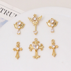 18K Gold-Plated Brass <strong>Magic</strong> Wand Key Cross Pendant with Zircon Heart <strong>Charm</strong> for DIY <strong>Bracelet</strong> Necklace - Product Image 5