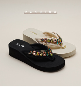 Sandalias de Plataforma con Pedrería para Mujer, Estilo Verano, Nuevas, con Tacón de Cuña, Antideslizantes, para Playa - Product Image 3