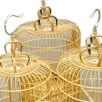 Cage à oiseaux circulaire en fer avec crochets, cage à oiseaux en bambou, pour le repos et le sommeil des animaux de compagnie, utilisation en extérieur et en voyage