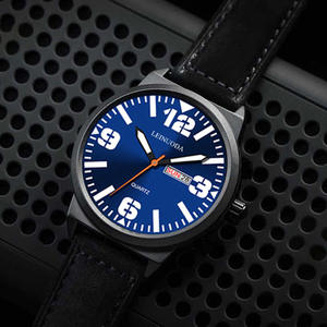 Men's watch leather strap double calendar stylish large dial <b>waterproof</b> quartz <b>wristwatch</b> trendy men's watch for students - Product Image 3