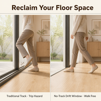 Fenêtre coulissante en aluminium sur mesure sans rail au sol, double vitrage insonorisé, gain de place, pour balcon d'appartement