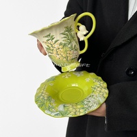 Ensemble tasse et soucoupe à café en céramique, style luxe léger rétro, motif fleur carillon 3D, haut de gamme, pour thé de l'après-midi, cadeau idéal, Chaozhou