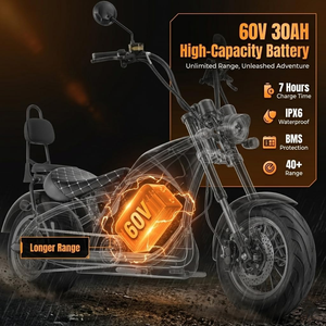 eAhora M1P Moto électrique pour adultes, style chopper, deux roues, batterie au lithium, conduite urbaine, rouge - Product Image 3