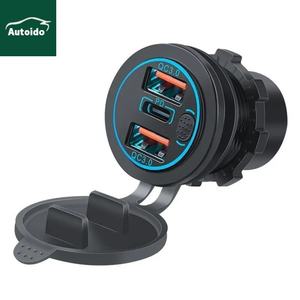 12V 30W Double QC 3.0 USB + PD Type-C <span class=keywords><strong>Chargeur</strong></span> de <span class=keywords><strong>voiture</strong></span> rapide Adaptateur de prise de courant pour <span class=keywords><strong>voiture</strong></span> Marine RV Bleu <span class=keywords><strong>Vert</strong></span> Rouge LED - Product Image 1