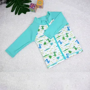 Infant and Toddler Baby Boy Swimwear with Full-length Zipper, Long Sleeve Swim Shirt