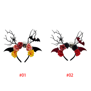 Diadema de Halloween con cuernos, calavera, rosa, murciélago, araña, rama floral gótica, bandas para el cabello rojas y negras para cosplay y fiestas de disfraces - Product Image 5