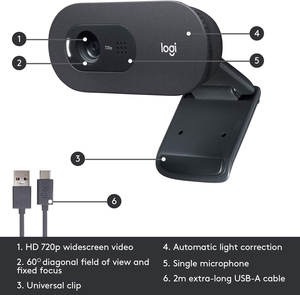 Cámara <span class=keywords><strong>Web</strong></span> Empresarial Logitech C505e HD 720p, Micrófono de Largo Alcance de 3 m, RightLight 2, Corrección Automática de Luz, Cable USB de 2 m para Teams Zoom - Product Image 3
