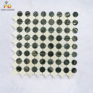 Mosaïque ronde en marbre noir et blanc naturel, carreaux de mosaïque en pierre polie pour crédence de salle de bain, mur de cuisine, décoration intérieure - Product Image 1