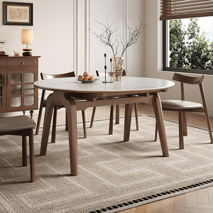 Convertible Solid Wood <b>Round</b> <b>Dining</b> <b>Table</b> <b>Modern</b> Minimalist Design For <b>Dining</b> Room - Product Image 2