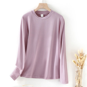 T-shirt amincissant à manches longues et col rond pour femme, 210 GSM, 95 % coton, 5 % élasthanne - Product Image 2