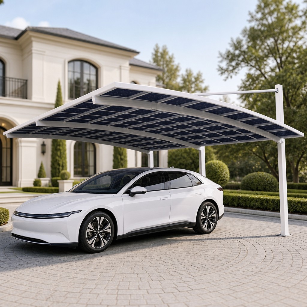 Solar Carport Aluminum Curved Cantilever Solar Panel Roof EV Charging Station Custom Size OEM