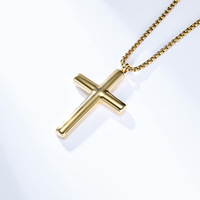 Liontin Salib Melengkung Berkualitas Tinggi Lapis Emas 18k Bahan Stainless Steel Perhiasan Fashion Kalung Pria Unisex Grosir