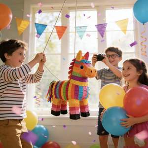 इंद्रधनुष पोनी पिनाटा और पिनाटा स्टिक बच्चों के जन्मदिन की पार्टी सजावट खेल आयोजन - Product Image 4