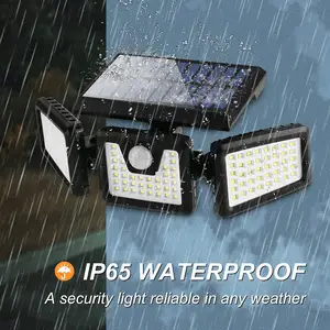 Luces solares de seguridad IP65 impermeables, 3 cabezales, Sensor de movimiento giratorio, ajustables, 118 LED, luz de pared para exteriores