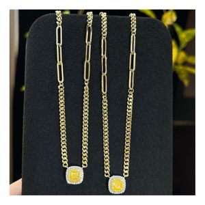 Collier chaîne cubaine en or 18 carats avec diamant naturel jaune de 0,63 ct, bijoux fins Xinfly AU750, vente flash - Product Image 1