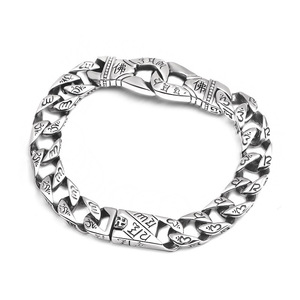 Bracelet en acier titane pour homme, style punk rétro, motif Bouddha, double anneau entrelacé, CE518 - Product Image 1