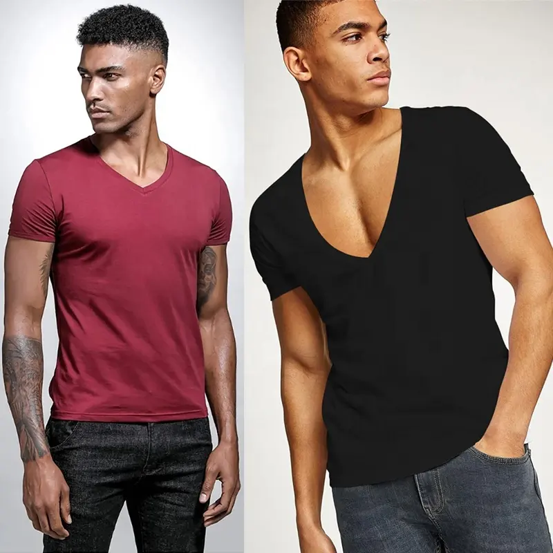 Mens Deep V Neck T Shirts Moisture Wicking Undershirt Quick Dry Athletic Tees Muscle Tank Top Short Sleeve Shirt