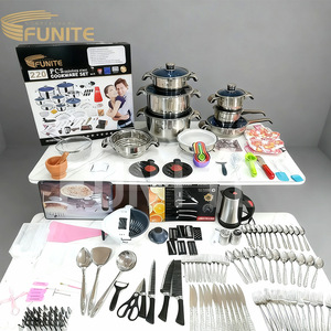 FUNITE 220/252-Teiliges 201 Edelstahl Multifunktionales Kochgeschirr-Set mit Glasdeckel Modernes Minimalistisches Design für Export Afrika - Product Image 2