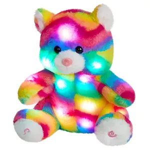 Gato de peluche de arcoíris ligero con LED para niños, juguetes de peluche, luces de noche brillantes de peluche, regalos de animales de granja