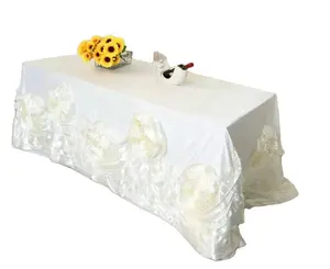 90x156 inch SATIN 3D Rose Wedding Vòng cao cấp Khăn trải bàn cho tiệc cưới tổ chức sự kiện trang trí nội thất