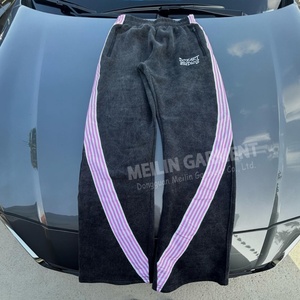 Manufacturers Custom 100% Cotton Acid Wash Sweat Pants Oversized Stripe Baggy <b>Trouser</b> Flared Sweat Pants - Product Image 2